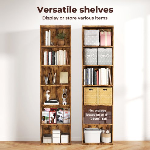 Levede Slim Bookcase Tall Bookshelf 6 Tier Adjustable Shelf Living Room Walnut