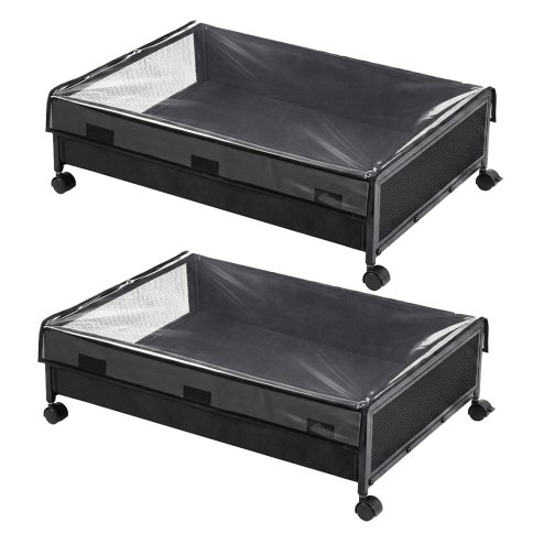 Levede Under Bed Storage Box with Lid Wheels,48L ,Metal Frame,Black