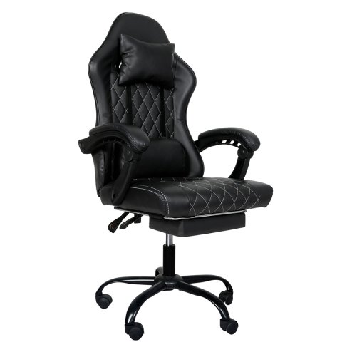 Levede Office Desk Chair PU Gaming Recliner Adjustable Height Swivel Black