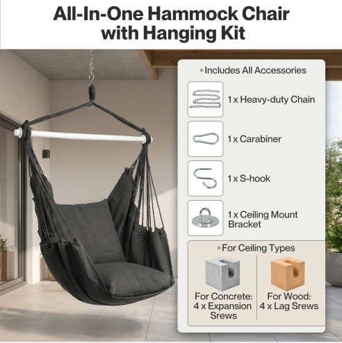 Mountview Hammock Chair Hanging Rope Swing Seat Indoor Outdoor with Cushions