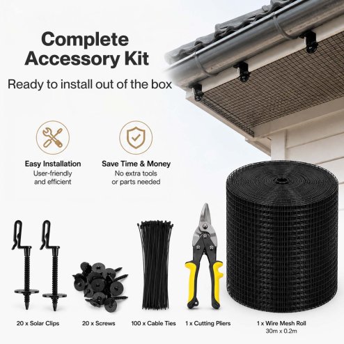 Mountview Bird Proofing Mesh Set PVC 60 Fixing Clips 30m for Solar Panel Black