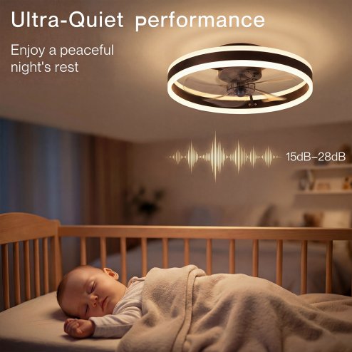Emitto Ceiling Fan with Lights Remote Modern LED Dimmable Quiet 6 Speeds Black