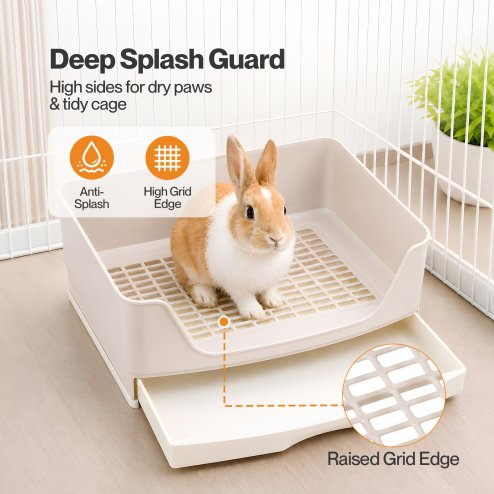Skylos Rabbit Litter Tray Drawer Box Easy-Clean Secure for Indoor Cage Use Brown