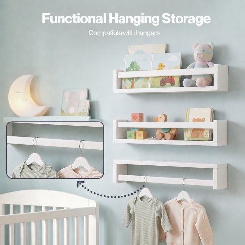 Levede Nursery Book Shelves Kids Wall Floating Shelf White Solid Wood 3 Pack