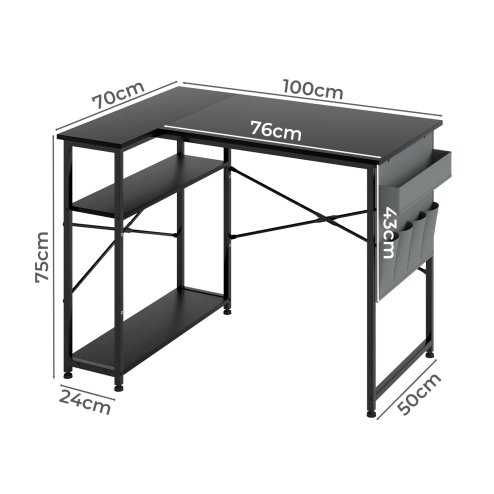 Levede L Shaped Gaming Desk with Storage Bag in Black Colour