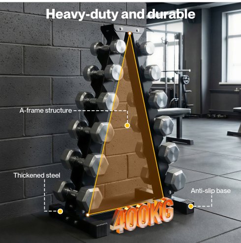 Centra Hex Dumbbells Stand 5-40kg Set Weight Storage Holder Rack Steel 6 Tier