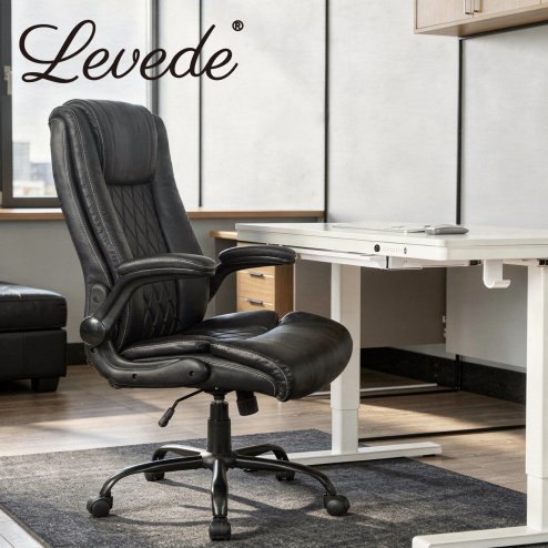 Levede Executive Office Chair PU Leather Reclining Desk Chair Flip-Up Armrests