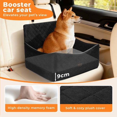 Skylos Dog Booster Car Seat Travel Carrier Bed Basket for Pet up to 55lbs Black