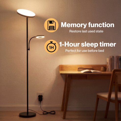 Emitto Modern Floor Lamp 2-in-1 Adjustable Reading Light Remote Control Timer