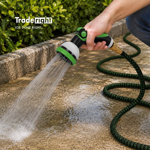 Traderight Expandable Garden Hose 5m to 15m 10-Pattern Nozzle Kink-Free Green