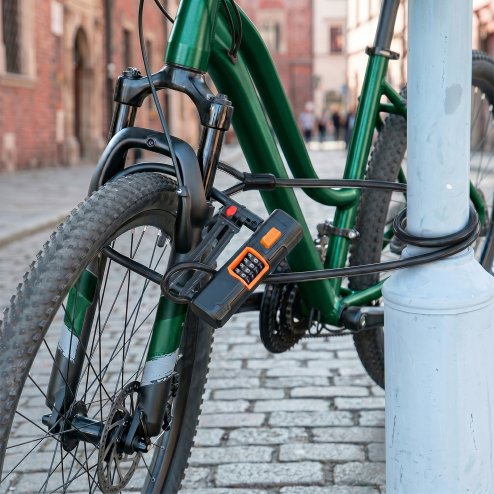 Bike Lock Combination, D Lock with Cable, 4 Digit Alloy Steel, Black Orange