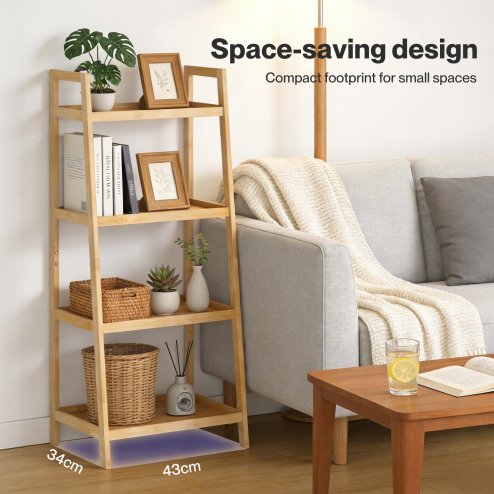 Levede Shelf 4 Tier Space Saving Bamboo Display Cabinet For Living Room Bamboo