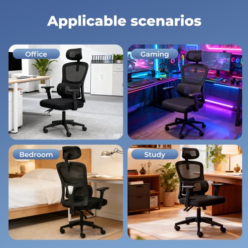 Office Computer Chair Mesh Ergonomic Lumbar Support Swivel with Armrest Headrest
