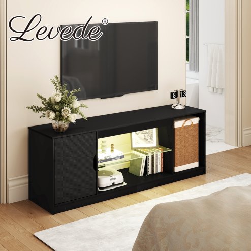 Levede TV Stand Entertainment Unit TV Cabinet Stand Storage with LED 140cm Black