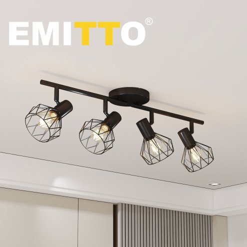 EMITTO LED Spot Ceiling Light 4-Way Adjustable Vintage Black Metal E14 Fixture