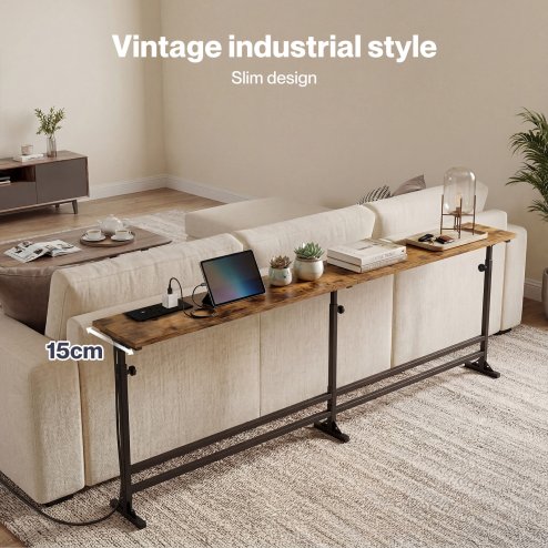 Levede Console Table Narrow Adjustable with Power Outlet for Hallway Brown