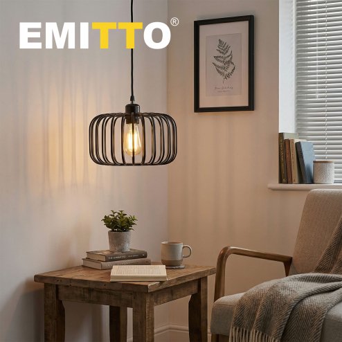Emitto Industrial Ceiling Pendant Light Shade Black Metal Cage Lamp Shade 28.5cm