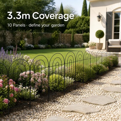 Mountview Garden Fence 10pc Metal Dog Fence Picket Fence Black Steel