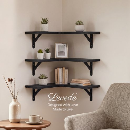 Levede Floating Shelf Wall Mounted 3pc Corner Shelf Unit Home Sotrage Decor