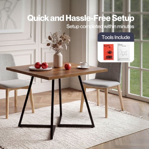 Levede dining table square dining table 80cm 25mm metal frame MDF Walnut