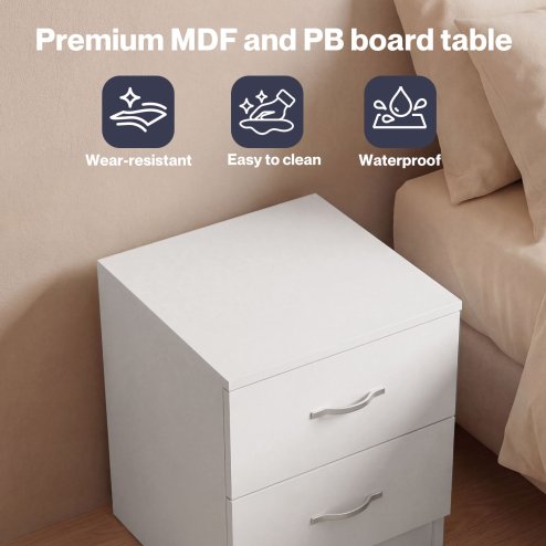 Levede Bedside Table With 2 Drawer Metal Handles Runners White Bedroom Cabinet