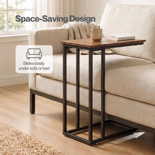 Levede Side Table C Shaped Space Saving for Sofa Bedroom Rustic Brown