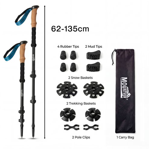 Mountview Trekking Poles Carbon Fibe Lightweight Hiking Sticks 2PC Black