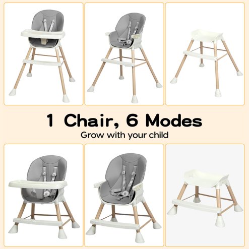 Dekko Adjustable 6-In-1 Baby Highchair Infant Feeding Seat Toddler Table Chair