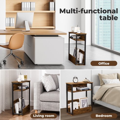 Levede 40x18x55cm Side Table with Storage Shelf Metal Frame