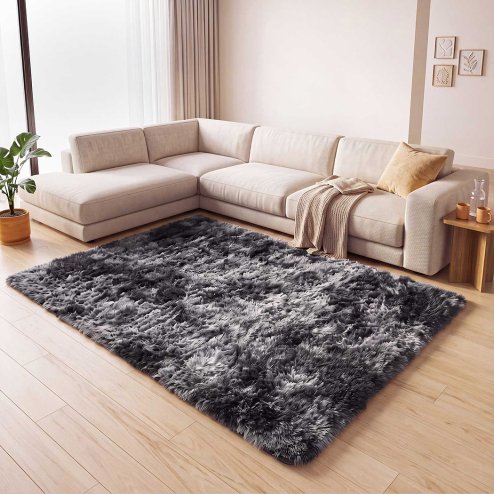 Marlow Rug Fluffy Plush Shaggy Soft Carpet Anti Shedding for Living Room Grey