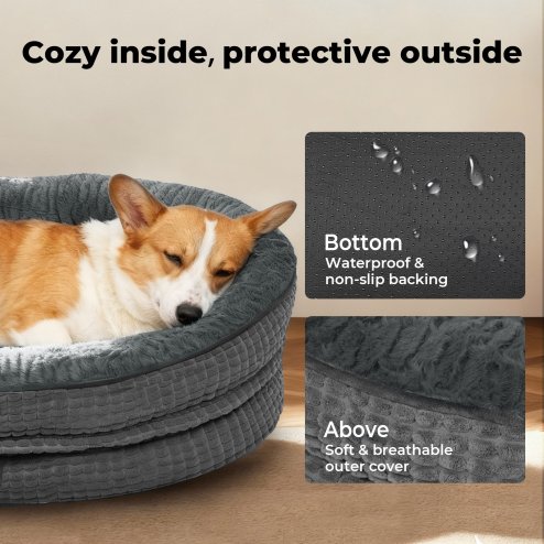 Skylos Orthopedic Plush Dog Bed Soft Washable Pet Bed Grey Cosy Cushion M Size