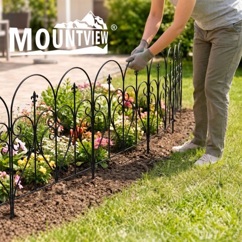 Mountview Fence Dog Fence Outdoor Garden Fence 5Pc Rustproof Steel Yard Black