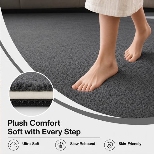 Marlow Rugs Living Room? Faux Wool Carpet Rebound Foam Non Slip Washable Grey