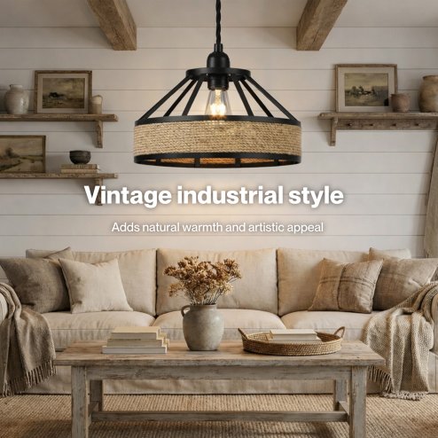 Emitto Modern Ceiling Pendant Light Shade Industrial Hemp Rope Lamp Shade 25cm