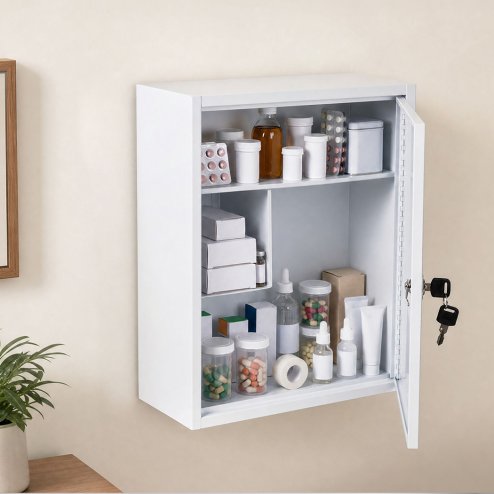 Levede Medicine Storage Box Lockable Steel Wall Cabinet 3-Tier White For Home Use