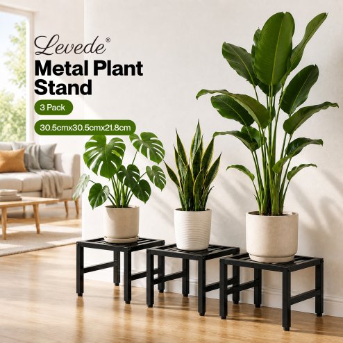 Levede Plant Stand Outdoor 3 Piece Set Carbon Steel Patio Garden Decor Black