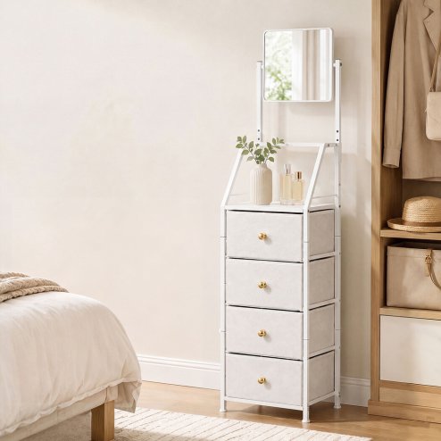 Levede Chest Of Drawers Mirror Dressing Table Vertical Storage Bedroom White