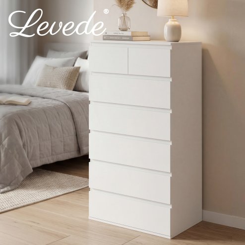 Levede Tall Chest of Drawers White Storage Cabinet for Bedroom Hallway Home
