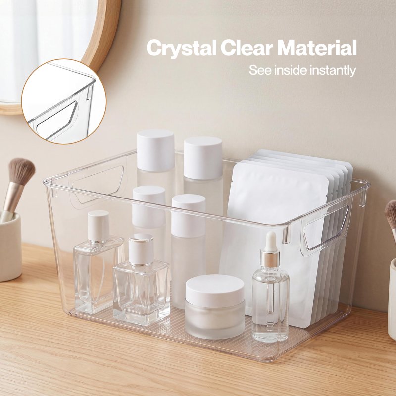 TOQUE 6PCS Fridge Storage Bins Clear Kitchen Organiser Containers PET Stackable