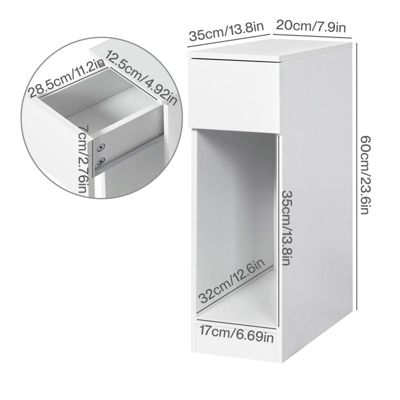 Levede Bedside Table Cabinet Narrow Slim Side Cabinet White Drawer Open Shelf