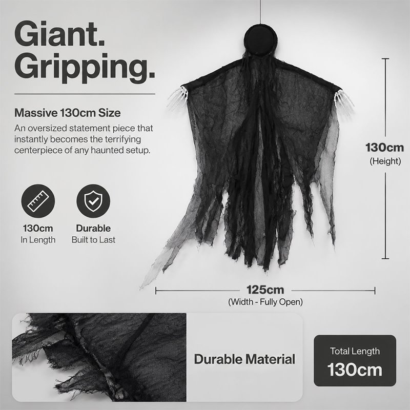 Yezi Halloween Decorations Grim Reaper 130cm Black Polyester Foam