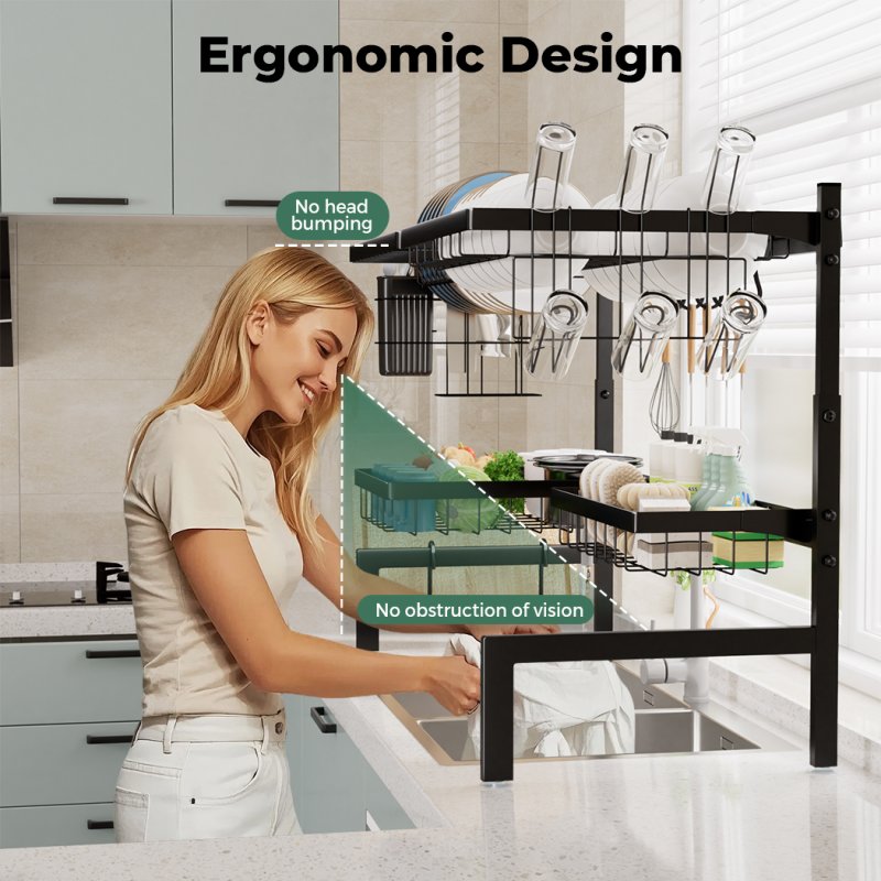 Toque Over Sink Dish Drying Rack 2 Tier Adjustable Drainer Rack Space Saving