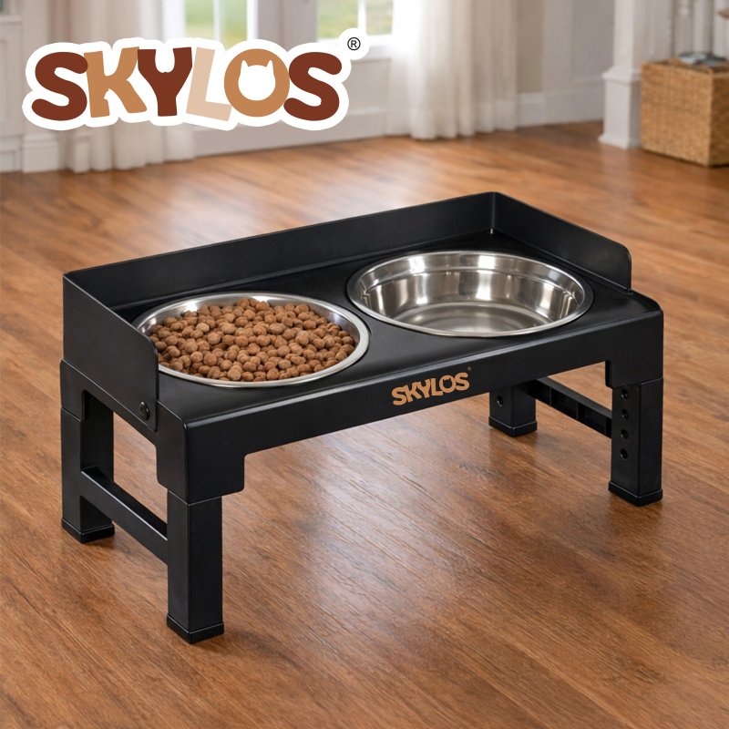 Skylos Elevated Pet Feeder Double Raised Dog Bowls 6 Height Food Water Feeding