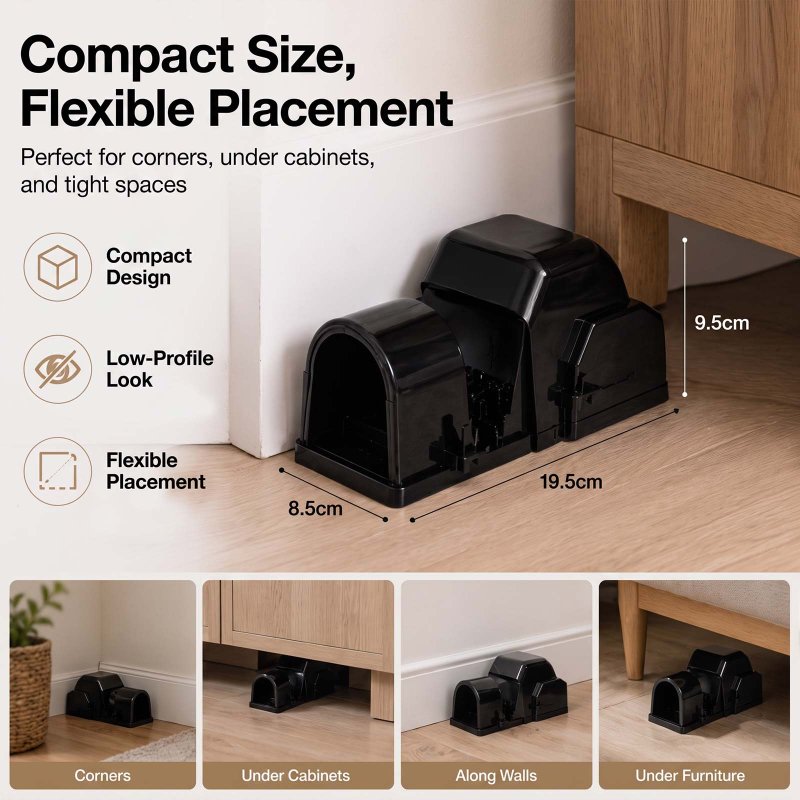 TOQUE Mouse Trap Quick Tunnel Catch Safe Reusable Indoor for Kitchen Black 4pc