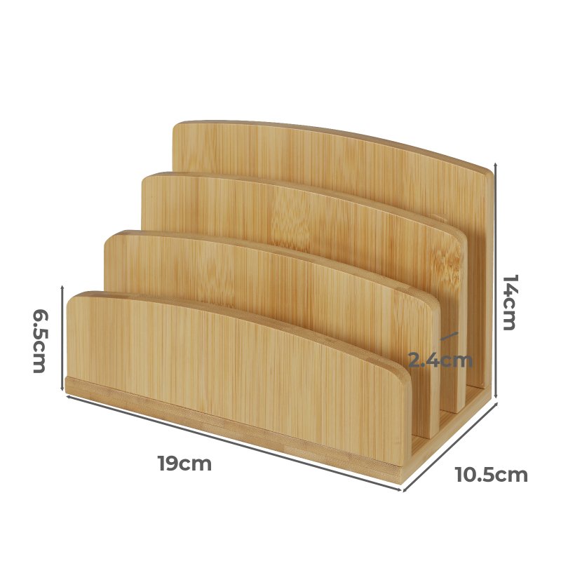 Toque 4-Slot Bamboo Letter File Rack Desktop Document Organizer Mail Sorter