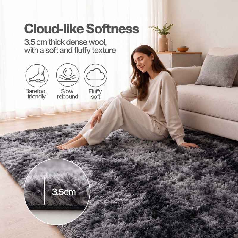 Marlow Rug Fluffy Plush Shaggy Soft Carpet Anti Shedding for Living Room Grey