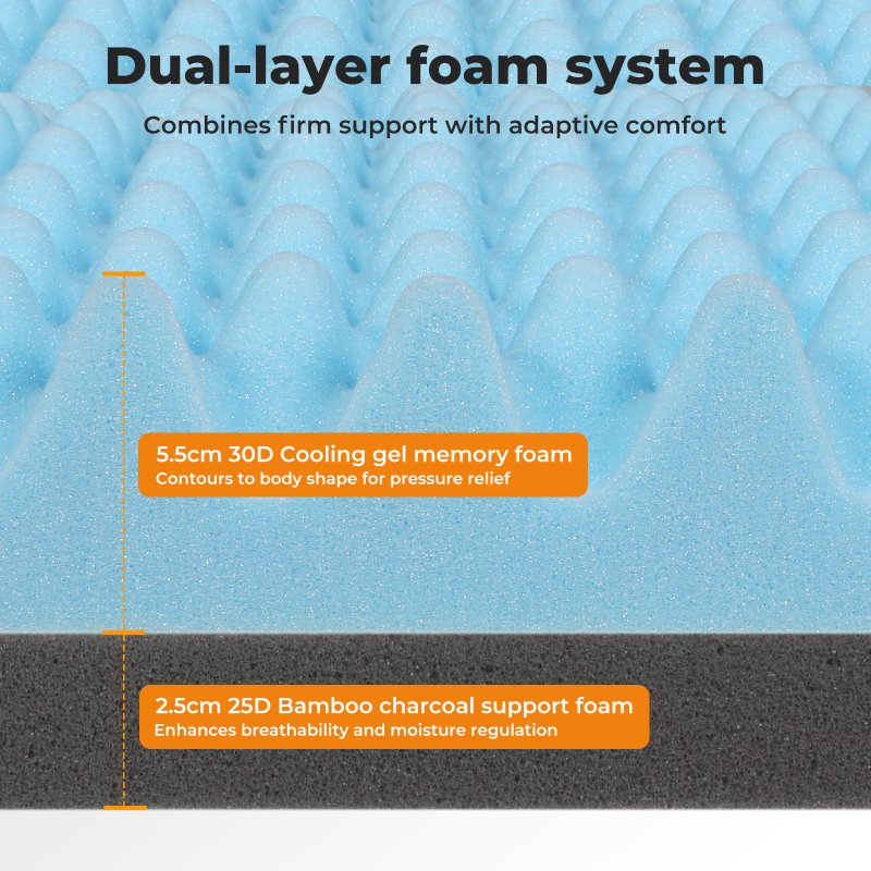 Memory Foam Mattress Topper King Bamboo Charcoal Cooling Gel 8cm Thick Washable