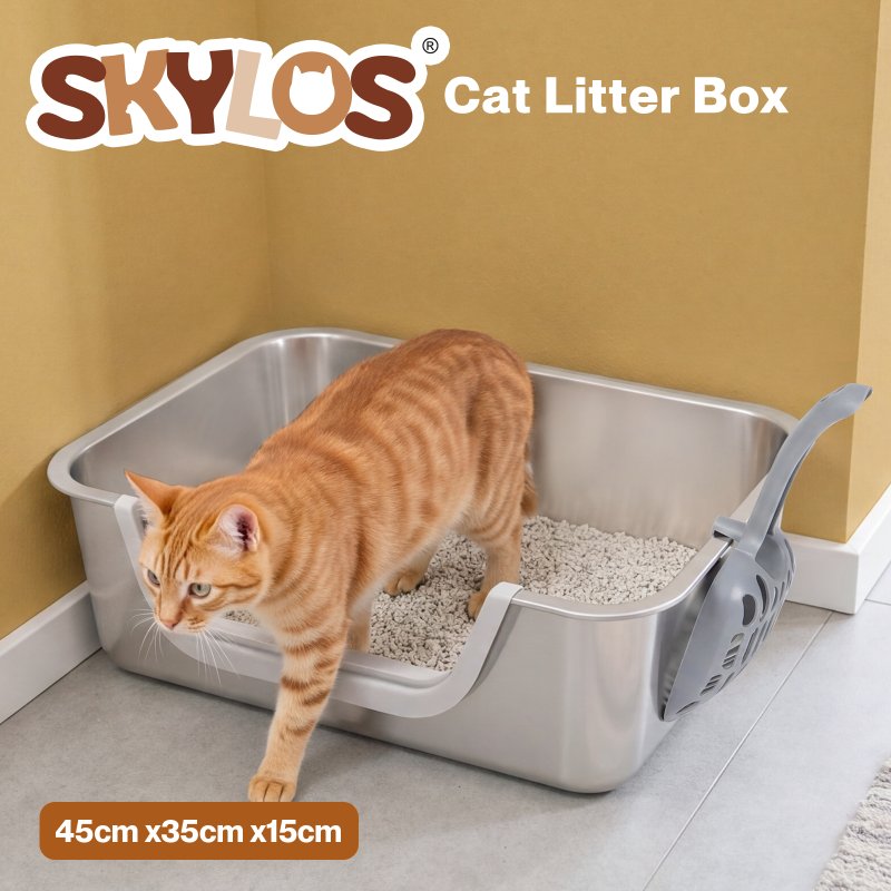 Skylos Cat Litter Tray Stainless Steel 7.5cm Low Entry High Sides 201 Steel