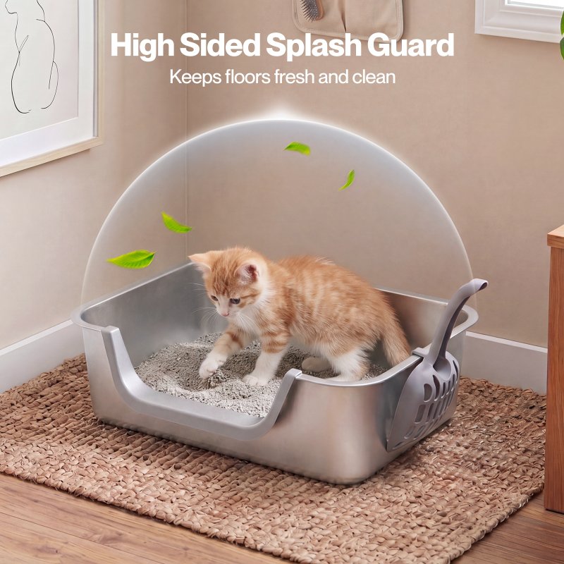 Skylos Cat Litter Tray Stainless Steel 7.5cm Low Entry High Sides 201 Steel