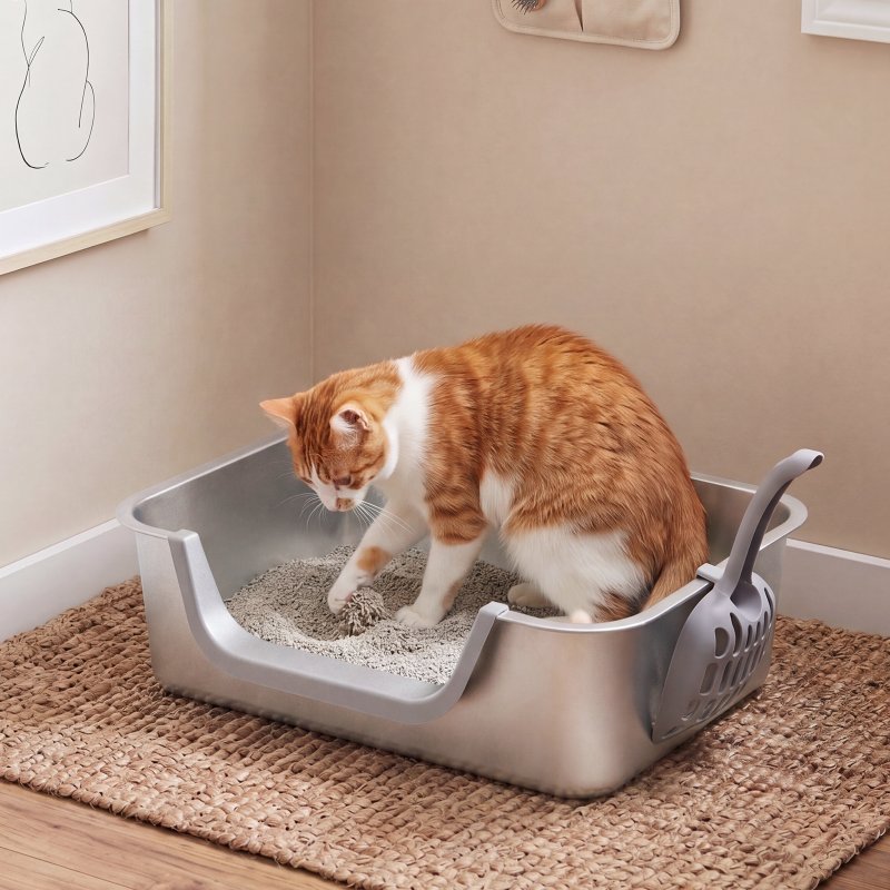 Skylos Cat Litter Tray Stainless Steel 7.5cm Low Entry High Sides 201 Steel